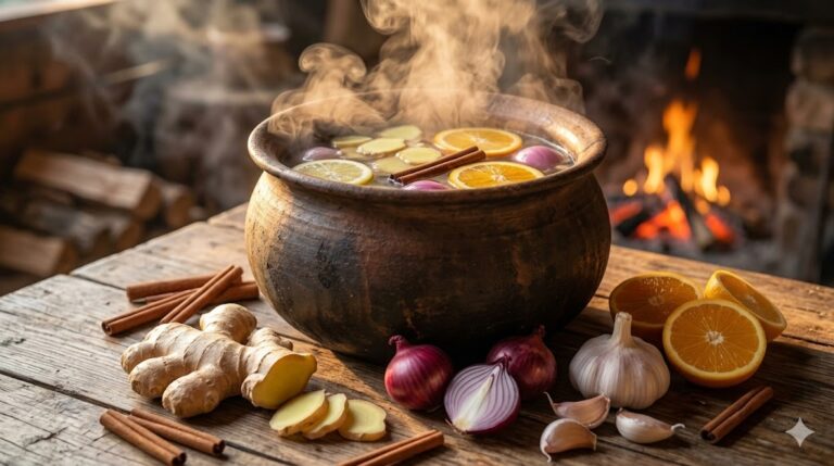 Remedio Casero Tradicional para Aliviar el Pecho Apretado: Infusión de Jengibre, Ajo y Cítricos.
