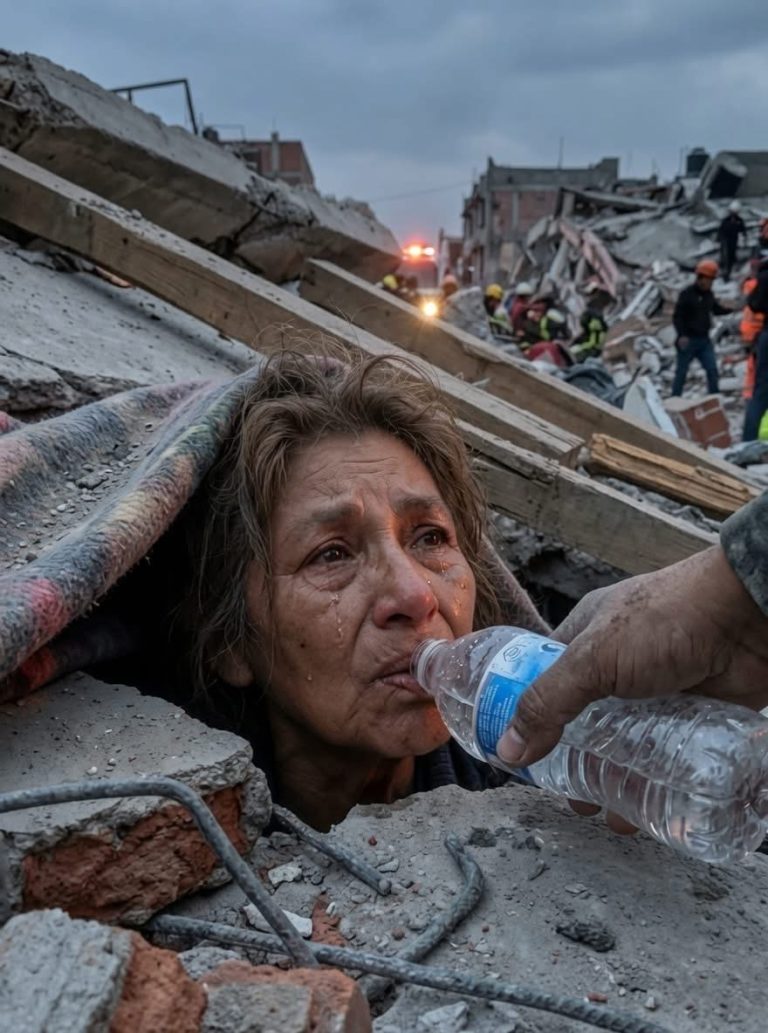 La conmovedora imagen de una mujer atrapada entre los escombros refleja la esperanza en medio de una tragedia