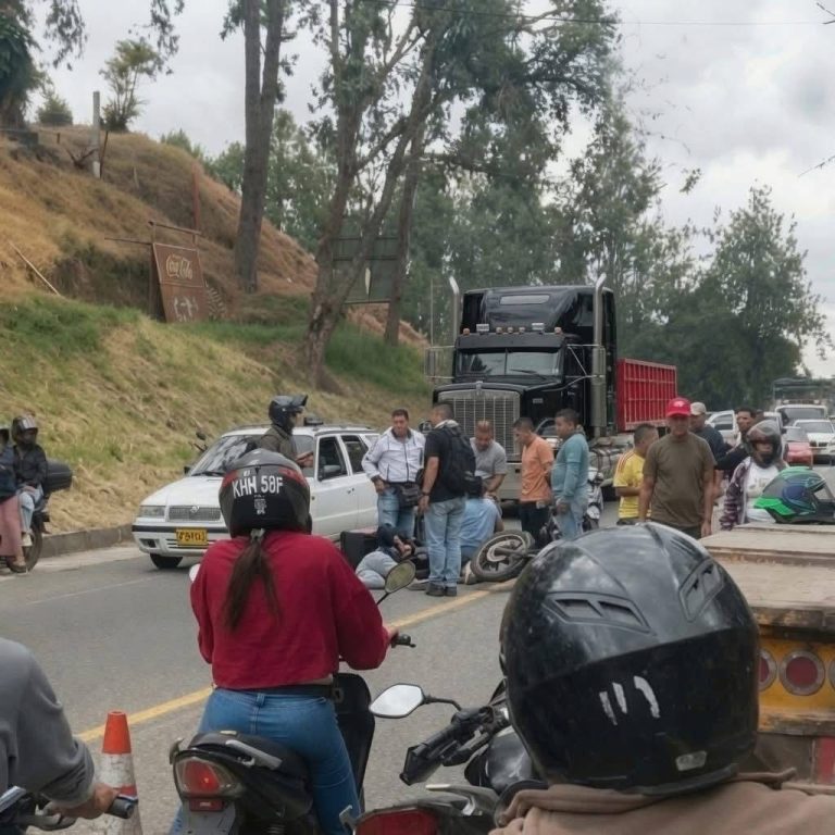 Joven repartidor resulta gravemente herido tras accidente con un camión de carga y un automóvil
