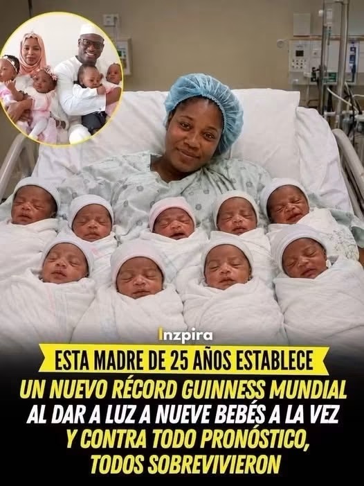 Mujer de 25 años dio a luz a nueve bebés y estableció un récord mundial